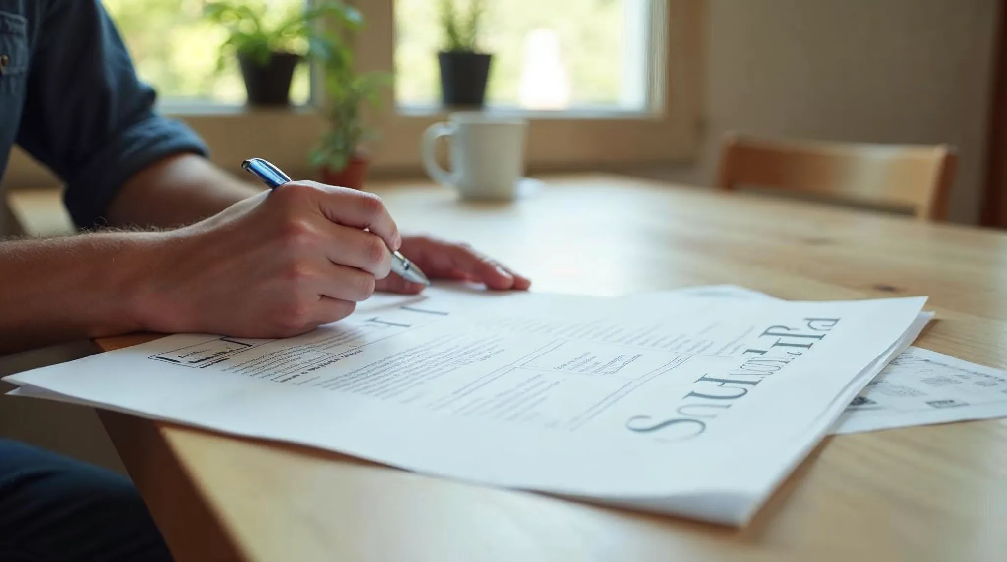 Bewoner bekijkt premiedocumenten voor nieuwe beglazing