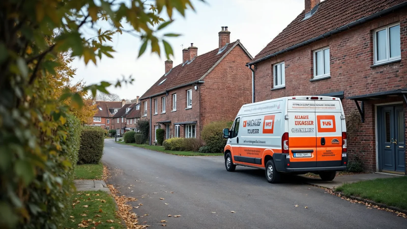 Straat met bakstenen woningen in een Kempens dorp met een isolatiebusje