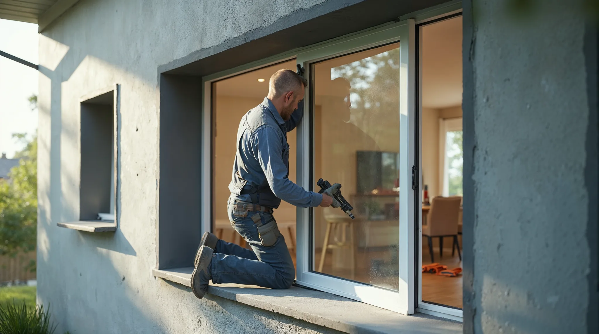 Werkman plaatst een raam met triple glas in een gevel