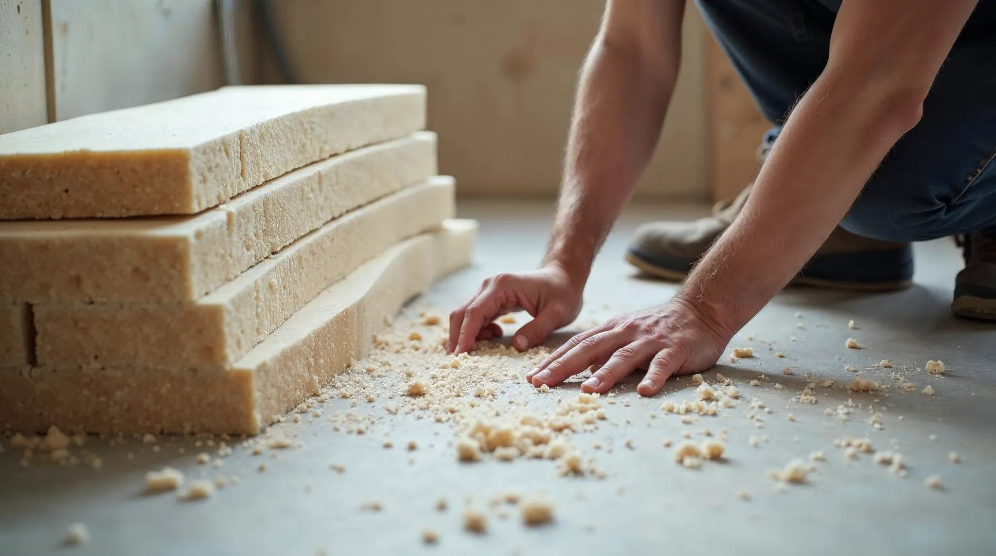 Verschillende isolatiematerialen voor een vloer op een werf