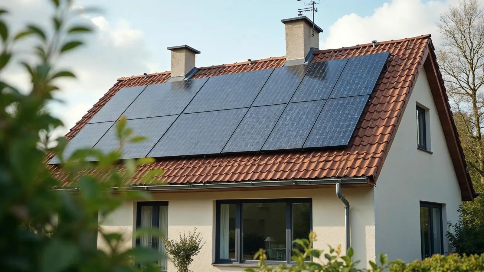 Zonnepanelen op het dak van een Vlaamse woning